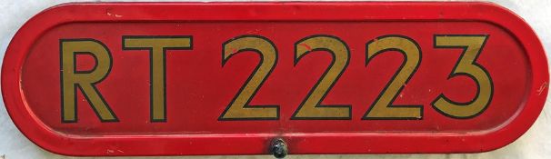 London Transport RT bus BONNET FLEETNUMBER PLATE from RT 2223. The original RT 2223 entered