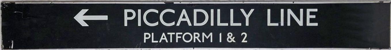 London Underground translucent glass SIGN 'Piccadilly Line, Platform 1 & 2' with directional