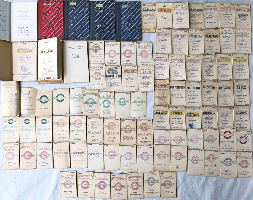 Large quantity (90+) of 1960s ENTHUSIAST'S NOTEBOOKS recording in meticulous detail tours of