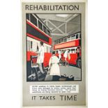 1945 WW2 London Transport double royal-sized POSTER "Rehabilitation - it takes time" by Fred