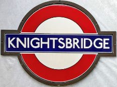 1930s London Underground small, framed STATION BULLSEYE SIGN 'Knightsbridge' on the Piccadilly Line.