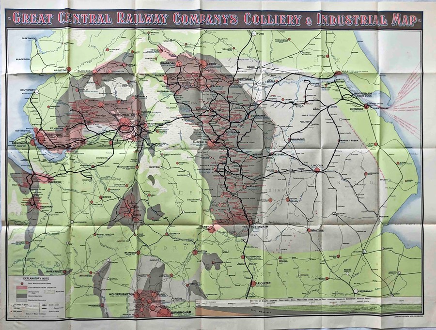 c1910-15 Great Central Railway COLLIERY & INDUSTRIAL MAP. Shows agricultural land, manufacturing
