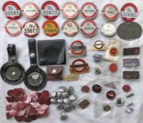 Quantity (90+) of London buses-related BADGES & BUTTONS etc including PCV driver badges, a silver