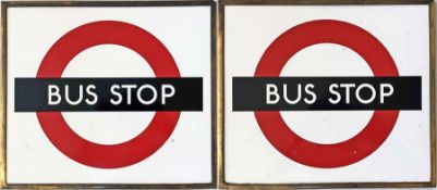 1940s/50s London Transport enamel BUS STOP FLAG, the 'compulsory' version. Double-sided with two