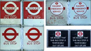 Selection (4) of London Transport TEMPORARY BUS STOP FLAGS including one for an Emergency Railway