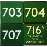 Selection (4) of London Transport coach stop enamel E-PLATES comprising Green Line routes 703,