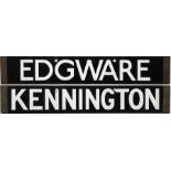 London Underground 1938-Tube Stock enamel CAB DESTINATION PLATE for Edgware / Kennington on the