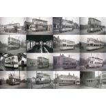 Quantity (c70) of 1950s b&w TRAM NEGATIVES (size 120, 8cm x 6cm) taken across the UK and featuring a