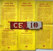 London trolleybus items comprising a STENCIL HOLDER PLATE lettered 'CE' for Colindale depôt with