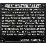 Great Western Railway (GWR) cast-iron 'PROPPING UP' PLATE, General Manager Charles Aldington but his