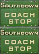 1950s/60s Southdown Motor Services enamel COACH STOP FLAG 'Southdown Coach Stop'. A double-sided