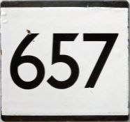 London Transport bus stop enamel E-PLATE for trolleybus route 657 which ran between Hounslow and