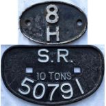 Pair of cast-iron railway plates comprising a British Railways SHEDPLATE 8H ex Allerton 1960-63