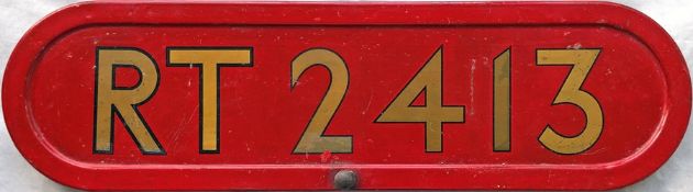 London Transport RT bus BONNET FLEETNUMBER PLATE from RT 2413. The original RT 2413 entered