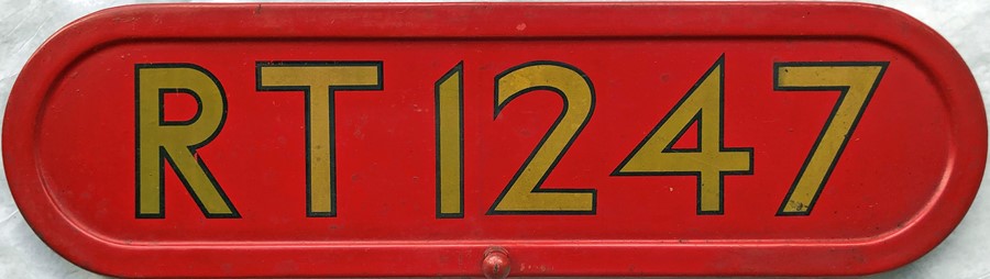 London Transport RT bus BONNET FLEETNUMBER PLATE from RT 1247. The original RT 1247, a Saunders '