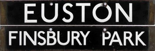 London Underground 1938-Tube Stock enamel CAB DESTINATION PLATE for Euston / Finsbury Park on the