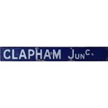 Southern Railway indicator board ENAMEL PLATE 'Clapham Junc' (Clapham Junction), probably from the