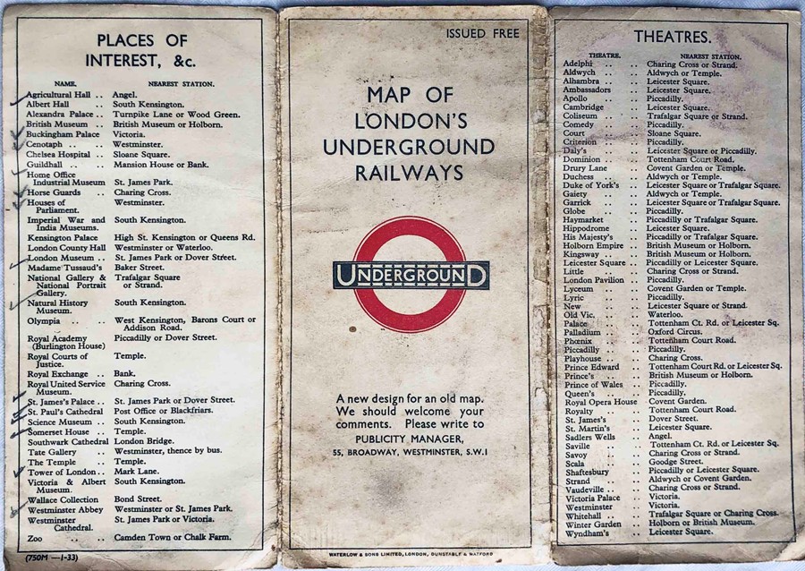1933 first edition of the H.C. Beck London Underground diagrammatic card POCKET MAP with the - Image 2 of 2