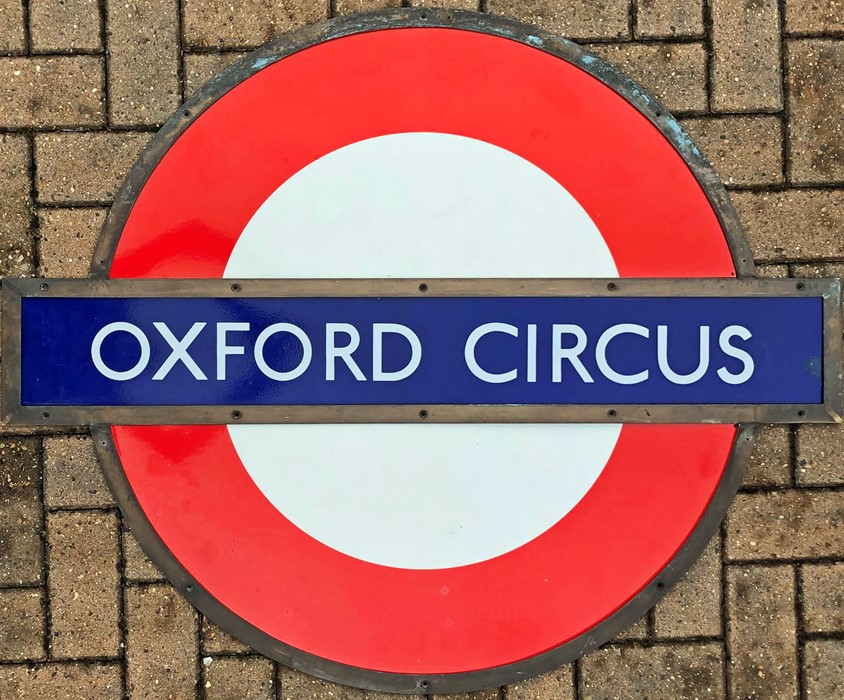 London Underground enamel PLATFORM ROUNDEL SIGN from Oxford Circus Station on the Bakerloo,
