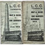 Pair of LCC Tramways POCKET MAPS comprising issues dated June 1913 and November 1913. Generally good