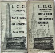 Pair of LCC Tramways POCKET MAPS comprising issues dated June 1913 and November 1913. Generally good