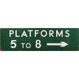1930s/40s Southern Railway enamel PLATFORM SIGN 'Platforms 5 to 8' with right-facing arrow. Measures