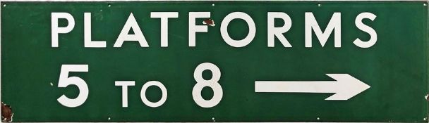 1930s/40s Southern Railway enamel PLATFORM SIGN 'Platforms 5 to 8' with right-facing arrow. Measures