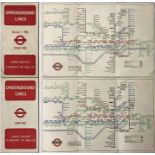 Pair of WW2 London Underground diagrammatic, card POCKET MAPS by Henry Beck and comprising issues No