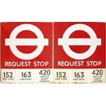 1980s London Transport enamel BUS STOP FLAG ('Request'), an E3 version with 3 e-stickers on each