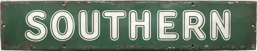 Southern Railway enamel HEADER PLATE 'Southern' in 'Sunshine' lettering and stated by vendor to be