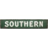Southern Railway enamel HEADER PLATE 'Southern' in 'Sunshine' lettering and stated by vendor to be