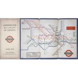 1934 London Underground 'Railways of London' POCKET MAP. An early H C Beck diagrammatic card map