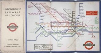 1934 London Underground 'Railways of London' POCKET MAP. An early H C Beck diagrammatic card map