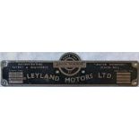 London Transport bus BODYBUILDER'S PLATE for Leyland Motors Ltd from one of the 500 RTW-type Leyland