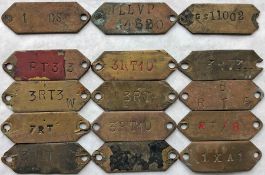 Selection (15) of London Transport brass CHASSIS/BODY TAGS from GS, RT and XA-type buses. In ex-