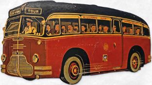 1950s painted & varnished hardboard IMAGE of Midland Red C1 BMMO/Duple coach 3302 (KHA 302). A