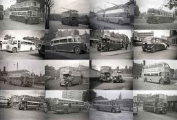 Quantity (c60) of 1950s b&w BUS, TROLLEYBUS & COACH NEGATIVES (size 120, 8cm x 6cm) taken across the