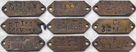 Selection (9) of London Transport brass CHASSIS/BODY TAGS from "pre-war" RT 2RT2-type buses