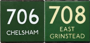 Pair of London Transport coach stop enamel E-PLATES comprising route 706 destinated Chelsham and