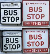 Pair of 1950s/60s double-sided, flanged, enamel BUS STOP FLAGS, the first for Aldershot &