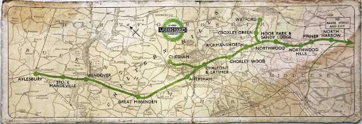 1937 London Underground Metropolitan Line thick-card CARRIAGE MAP (LINE DIAGRAM). These diagrams