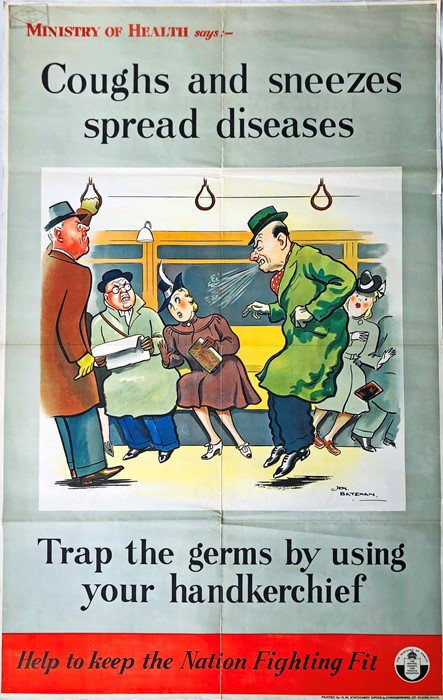 c1942 WW2 double royal-sized POSTER "Coughs and Sneezes spread Diseases...." by Henry Mayo