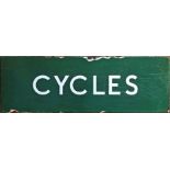 British Railways (Southern Region) enamel DOORPLATE 'Cycles'. A most uncommon sign. Measures 18" x