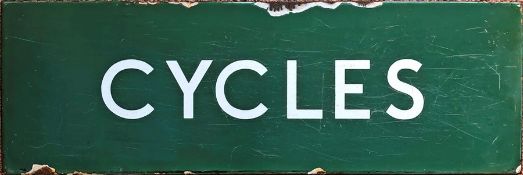 British Railways (Southern Region) enamel DOORPLATE 'Cycles'. A most uncommon sign. Measures 18" x