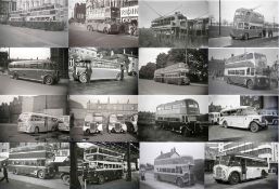 Quantity (c60) of 1950s b&w BUS, TROLLEYBUS & COACH NEGATIVES (size 120, 8cm x 6cm) taken across the