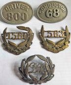 Assortment (5) of early London underground railways CAP BADGES comprising a pair for Driver and