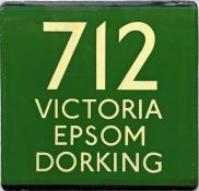 London Transport coach stop enamel E-PLATE for Green Line route 712 destinated Victoria, Epsom,