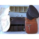 London Transport items comprising a conductor's leather CASH BAG, complete with budget key, a Senior