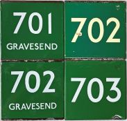 Selection (4) of London Transport coach stop enamel E-PLATES comprising Green Line routes 701