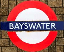 London Underground enamel PLATFORM ROUNDEL SIGN from Bayswater station on the District & Circle